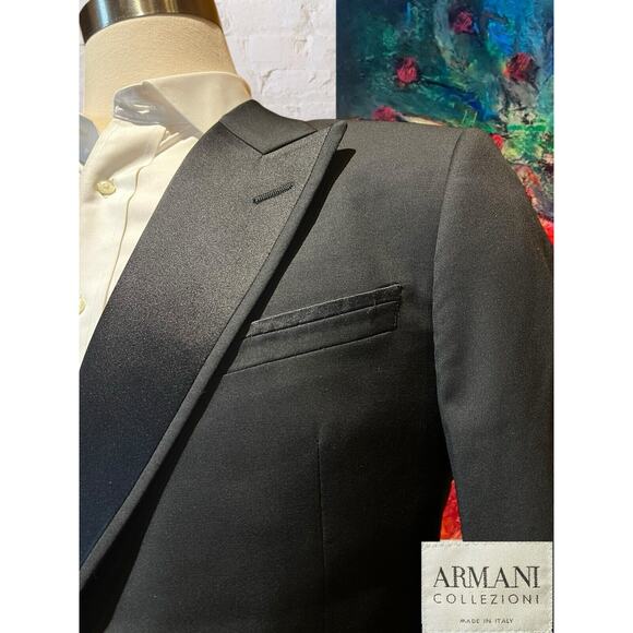 Armani Collezioni 44L 38x31 Black Tuxedo Designer 2-Piece Suit Set Tux - Picture 4 of 16